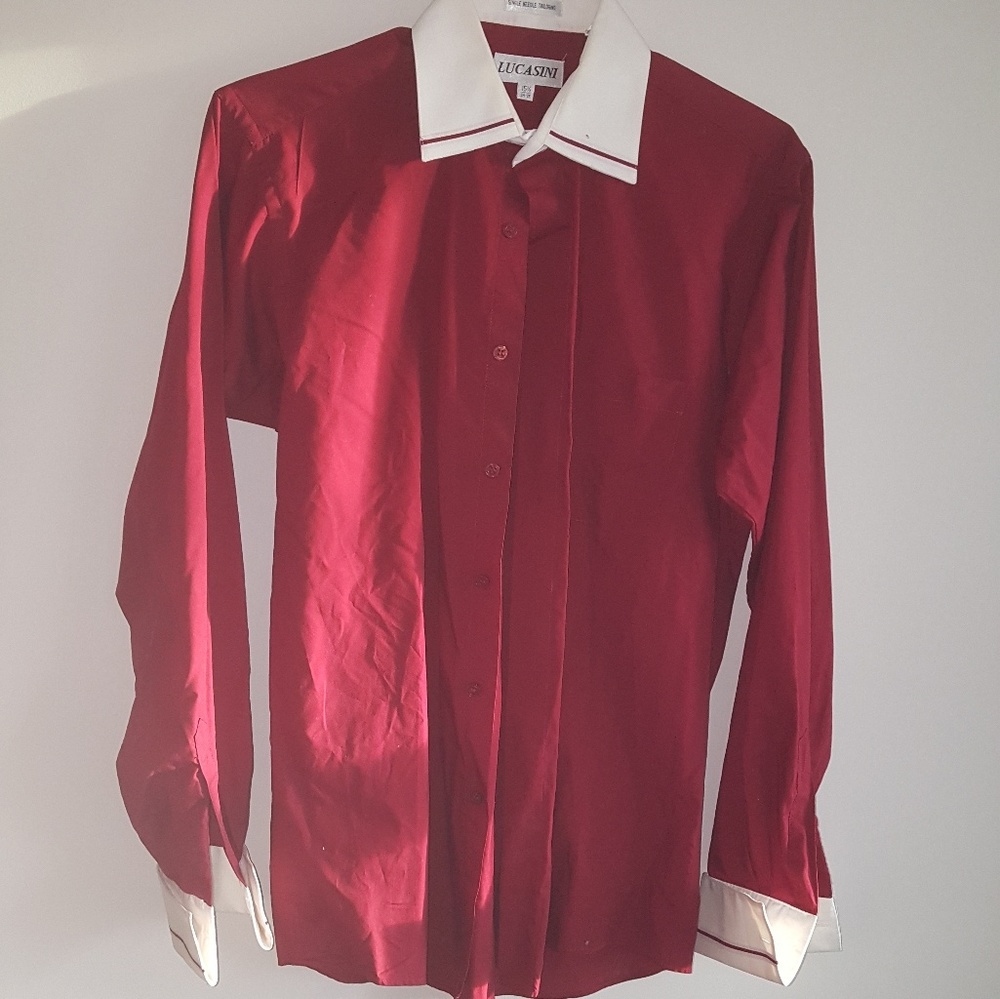 'Lucasini' men's dress shirt. Red/white.